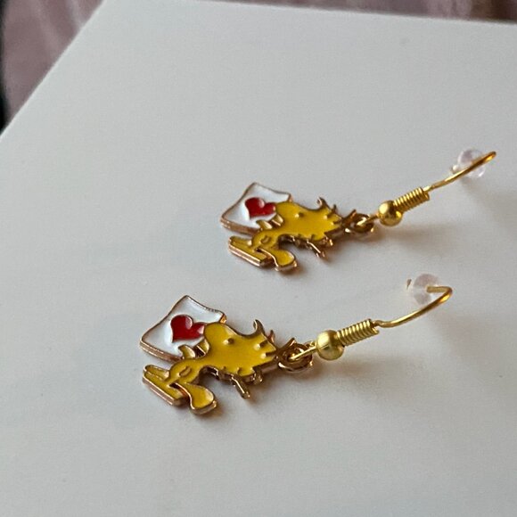 Handmade Woodstock Earrings STAINLESS STEEL Peanuts Snoopy - Picture 7 of 12